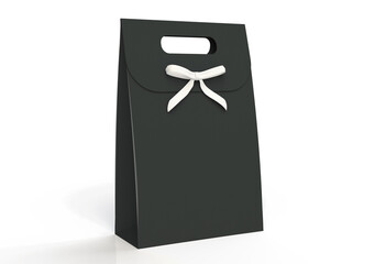 Black 3D illustration gift bag with white ribbon