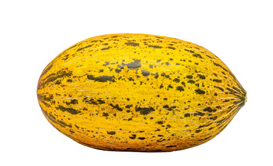 Fresh sweet mottled yellow melon on over white background