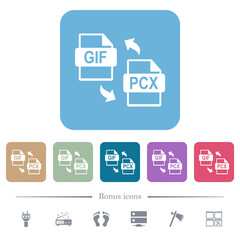 GIF PCX file conversion flat icons on color rounded square backgrounds