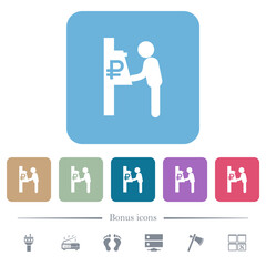 Fototapeta premium Ruble cash machine flat icons on color rounded square backgrounds