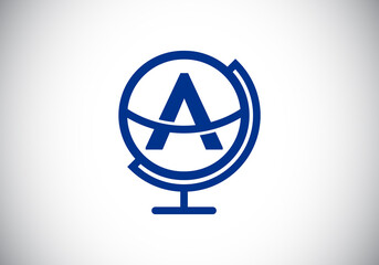 Initial A monogram alphabet with earth globe emblem. Globe logo design vector template. Font emblem. Logo for communication business  and company identity