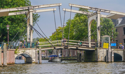 Magere Brug over the Amstel river in Amsterdam Netherlands
