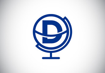 Initial D  monogram alphabet with earth globe emblem. Globe logo design vector template. Font emblem. Logo for communication business  and company identity