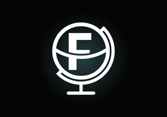 Initial F monogram alphabet with earth globe emblem. Globe logo design vector template. Font emblem. Logo for communication business  and company identity