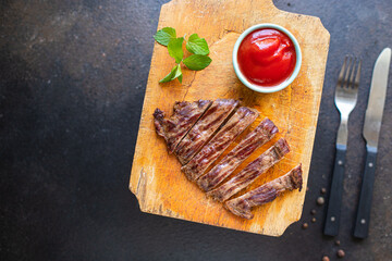 steak grill meat beef bbq veal grilled barbecue on the table, healthy meal snack copy space food background keto or paleo diet