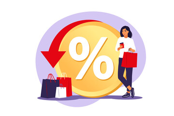 Cash back concept. Saving money. Loyalty program. Rebate program. Selling discount concept. Cash back service. Cost transfer. Vector illustration. Flat.