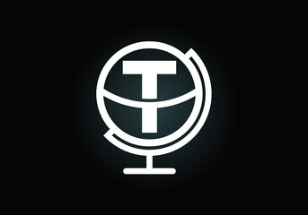 Initial T monogram alphabet with earth globe emblem. Globe logo design vector template. Font emblem. Logo for communication business  and company identity