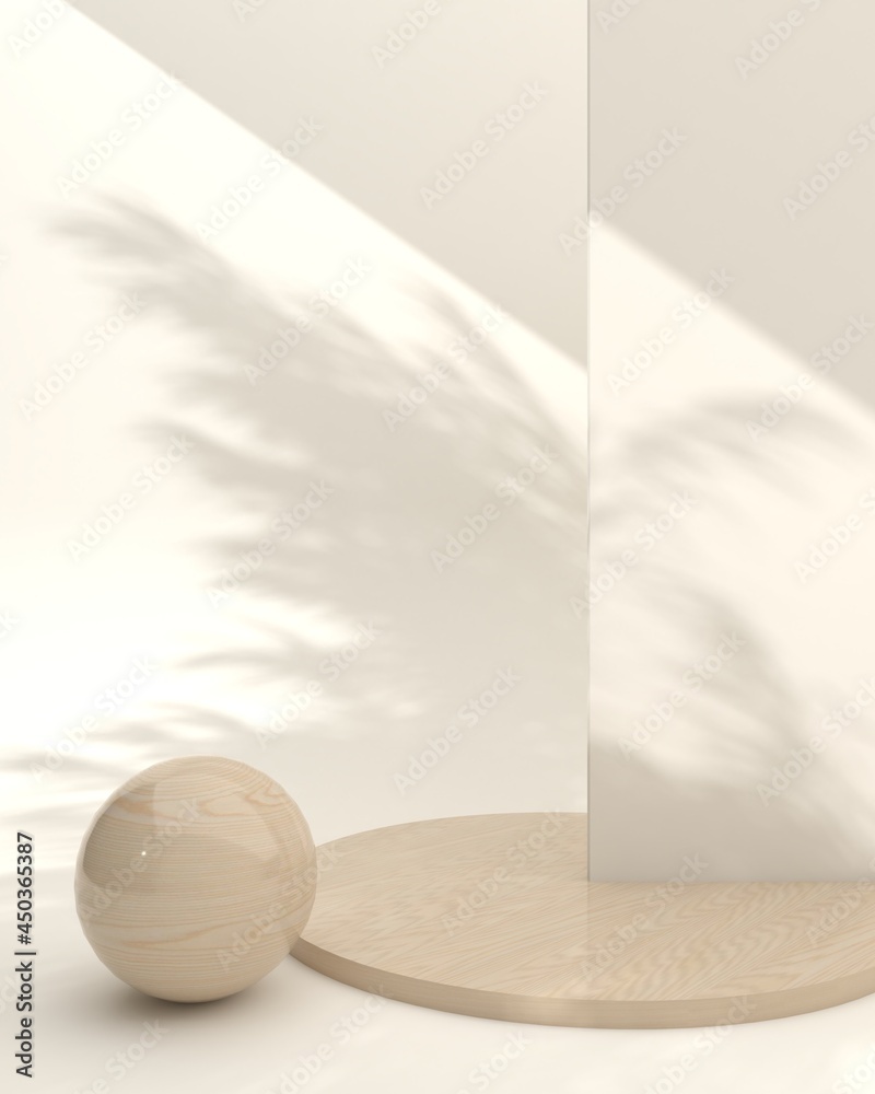 Poster minimalist wooden podium with abstract composition display scene for product presentation on the cre
