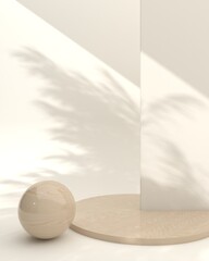 Minimalist wooden podium with abstract composition display scene for product presentation on the cream background, 3d rendering, 3d illustration