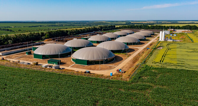 Bio Gas Factory. Sustainable Production Of Biofuel. Modern Plant. Aerial View On The Modern Biofuel Factory. View From Above