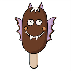 Happy halloween ice cream character. Vampire with teeth and cloak.