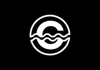 Initial C monogram alphabet in a circle with water waves. Water wave logo design. Logo for the ocean, sea-related business, and company identity