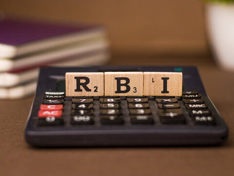 Assam, india - March 30, 2021 : Word RBI written on wooden cubes stock image.