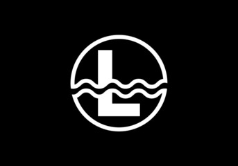 Initial L monogram alphabet in a circle with water waves. Water wave logo design. Logo for the ocean, sea-related business, and company identity
