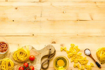 Fettuccine with ingredients for cooking italian pasta