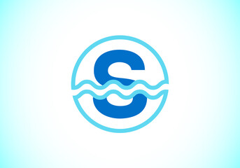 Initial S monogram alphabet in a circle with water waves. Water wave logo design. Logo for the ocean, sea-related business, and company identity