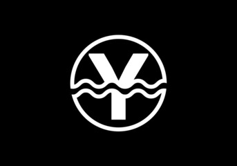 Initial Y monogram alphabet in a circle with water waves. Water wave logo design. Logo for the ocean, sea-related business, and company identity