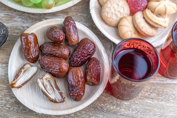 Dried date fruits. Food background.
