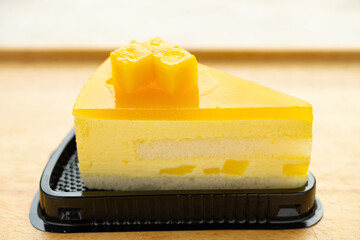 angle view fresh mango cake