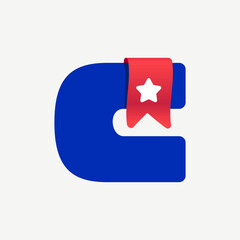 Cute and bold C letter logo with a red bookmark ribbon and white star.