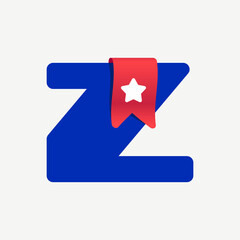 Cute and bold Z letter logo with a red bookmark ribbon and white star.