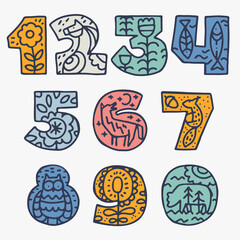Numbers set with Nordic folk art style pattern.