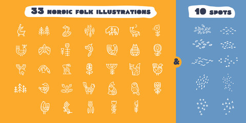 Nordic folk art style icons and patterns.