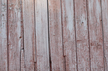 Wooden boards. Old vintage peeling paint. Tree structure. Wooden surface. A fence made of boards.