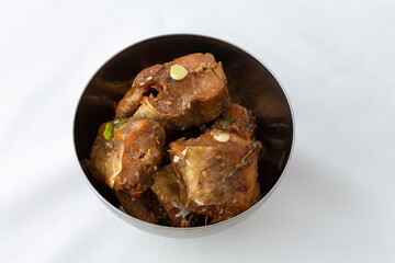Korean Braised semi-dried pollock side dish which is called Kodari Jorim