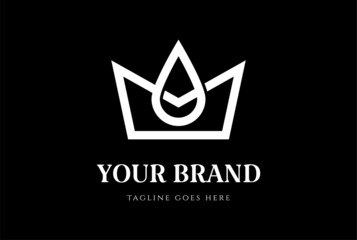 Fototapeta na wymiar Simple Minimalist Royal King Crown with Water Liquid Aqua Oil Drop Logo Design Vector