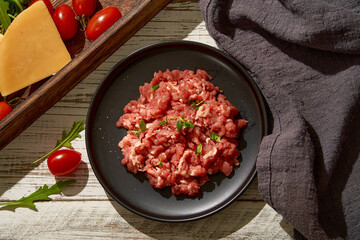 Summer home cooking cheese raw beef