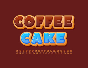 Vector template Coffee Cake for Cafe and Bakery Menu. Chocolate glazed Alphabet Letters and Numbers set. Tasty Donut Font