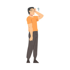 Thoughtful Man Character Scratching Head and Question Mark Thinking Over the Matter Vector Illustration