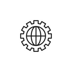 Line icon of planet Earth in center of gear