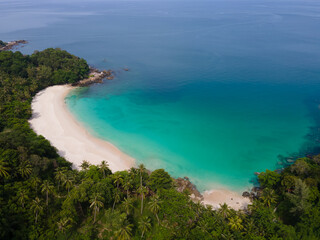 Fototapeta na wymiar Aerial view tropical beach and sea Top down view of drone. Andaman sea Phuket Thailand.