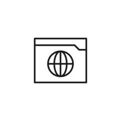 Line icon of planet Earth on sign in recrangle