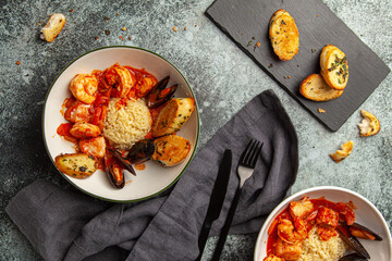 Prawns Stew cooked with garlic bread