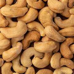 Top closeup view of salted cashew nuts