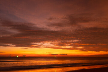 Scene of Sunset close up the sun. Colorful romantic sky sunset with Moving clouds background. time lapse day to night in nature and travel concept.