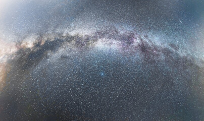 Bright panoramic milky way galaxy  on the starry sky.  Space wallpaper. Astronomycal backgroud.