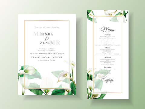 Minimalist wedding invitation with cala lily design