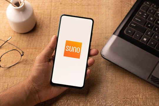 Assam, india - March 10, 2021 : Audible Suno logo on phone screen stock image.