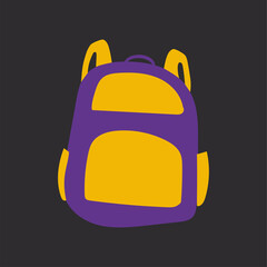 lilac backpack with yellow elements. Hand draw illustrtion isolated on black background