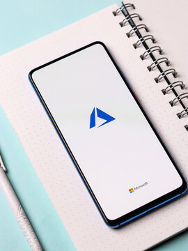 Assam, india - November 15, 2020 : Microsoft Azure logo on phone screen stock image.