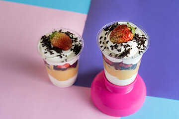 Cup of happiness - whipped cream, strawberry and sour cream powder