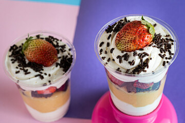 Cup of happiness - whipped cream, strawberry and sour cream powder