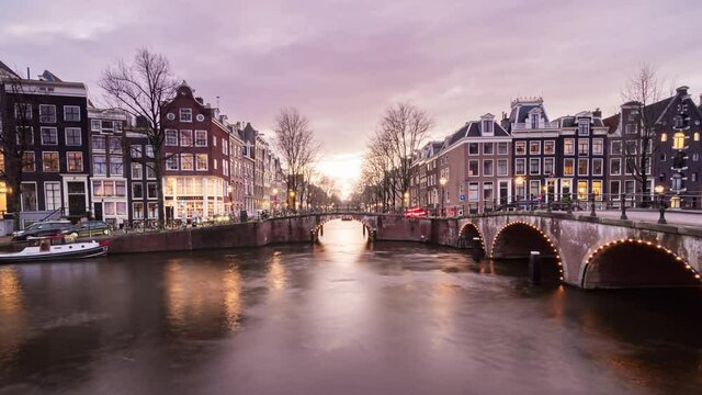 Amsterdam cityscape Day to Night Time Lapse, Amsterdam, Netherlands