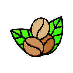 Coffee logo vector design illustration, Coffee bean and leaf creative design