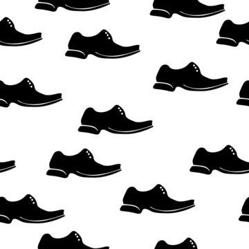 seamless pattern of silhouette shoes, black shoe on a white background