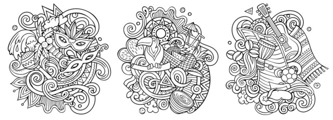 Brazil cartoon vector doodle designs set.